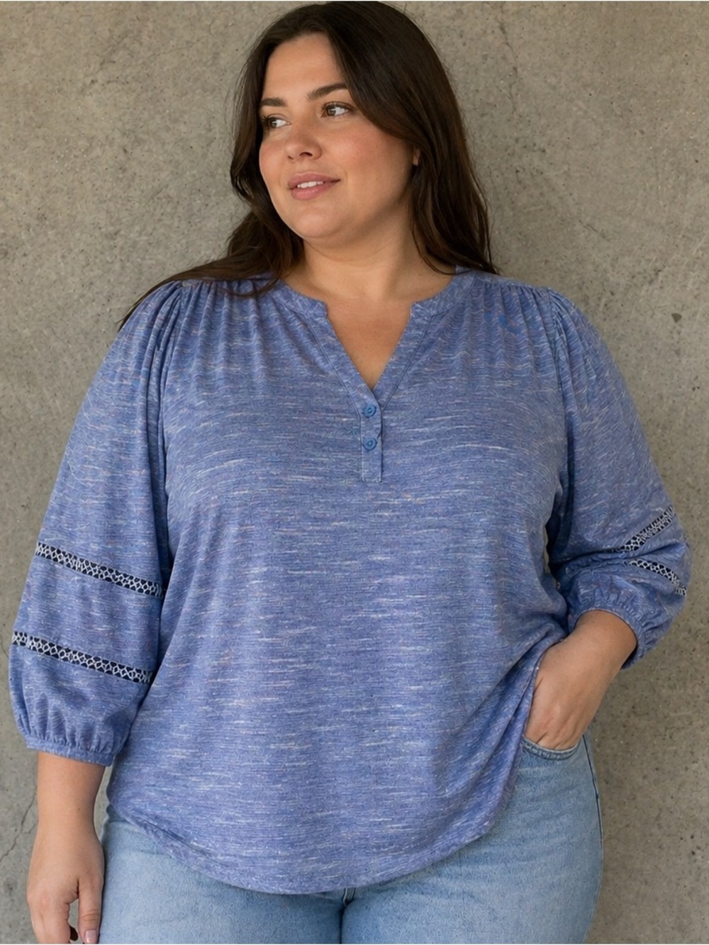 Unique Spectrum Heathered Periwinkle Henley Tunic